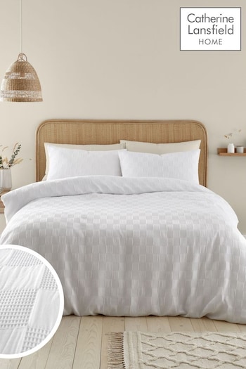 Catherine Lansfield White Waffle Checkerboard Duvet Cover Set (N25913) | £25 - £45