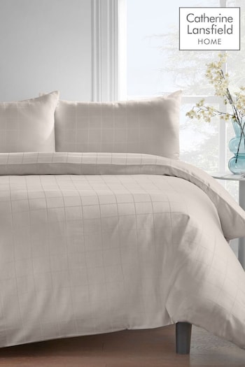 Catherine Lansfield Cream Woven Check 300 Thread Count Duvet Cover Set (N25914) | £20 - £35