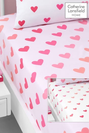 Catherine Lansfield Pink/White Twin Pack So Soft Hearts/Stripes Fitted Sheet (N25916) | £14 - £17