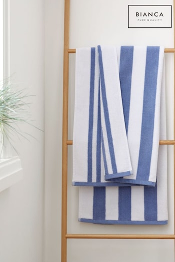 Bianca Blue Reversible Stripe Cotton Jacquard Towel (N25923) | £16 - £50