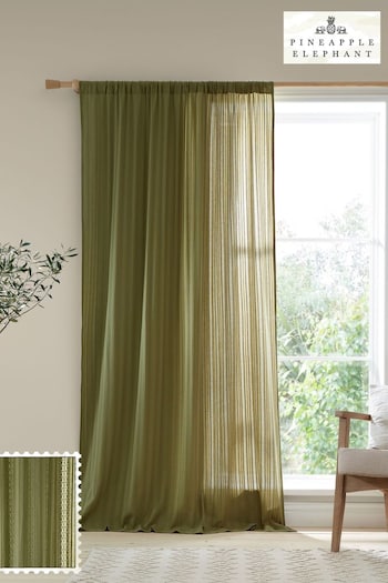 Pineapple Elephant Olive Green Zofia Broderie Cotton Anglais Voile Panel Curtains (N25940) | £20 - £28