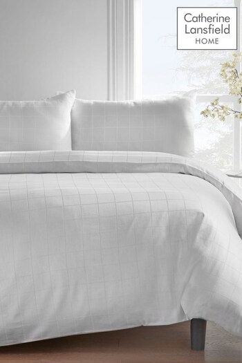 Catherine Lansfield White Woven Check 300 Thread Count Fitted Sheet (N25943) | £13 - £20