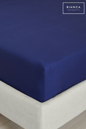 Bianca Navy Blue 200 Thread Count Cotton Percale Deep Fitted Sheet (N26165) | £10 - £20
