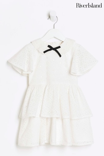 River Island White Mini Girls Broderie Skater detail Dress (N26200) | £28