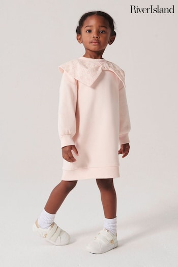 River Island Pink Mini Girls Pink Bow Sweat Dress (N26203) | £21