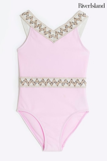 River Island Pink Girls Elastic Swimsuit (N26210) | £18