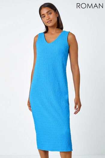 Roman Blue Textured Stretch Jersey Midi Dress (N26214) | £38