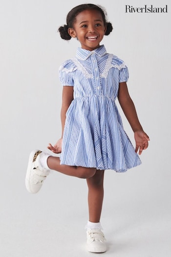 River Island Blue Girls Stripe Shirt Dress (N26232) | £22