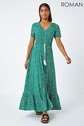 Roman Green Spot Print Frill Hem Maxi Dress (N26239) | £48