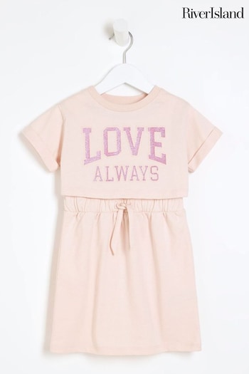 River Island Pink Mini Girls 2-in-1 T-Shirt Dress (N26241) | £21