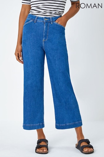 Roman Blue Wide Leg Stretch Denim Culottes (N26242) | £36