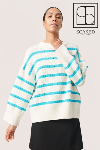 Soaked in Luxury Ravalina Stripes Casual Fit Pullover White  Jumper (N26250) | £90