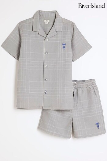 River Island Grey Hooded Grey Check Shirt Shorts Set (N26251) | £28