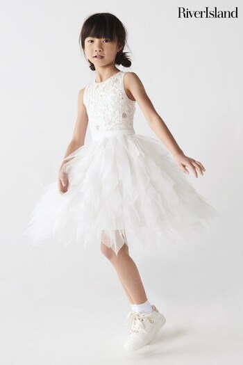 River Island White Mini Girls Mesh Frill Dress (N26256) | £58