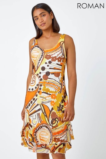 Roman Yellow Sleeveless Cotton Abstract Print Dress (N26259) | £40