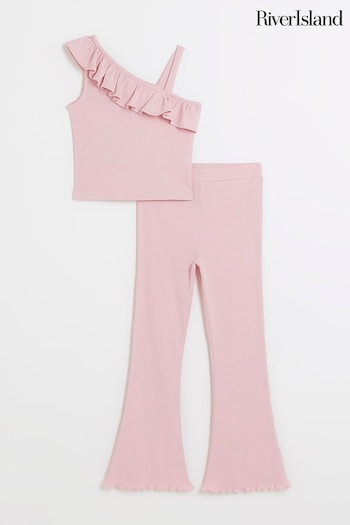 River Island Pink Girls Asymmetrical Top and Kickflare Set (N26260) | £25