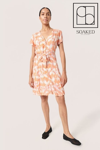 Soaked in Luxury Orange Dusine V-Neck Short Sleeve Shirt Dress beach (N26261) | £75