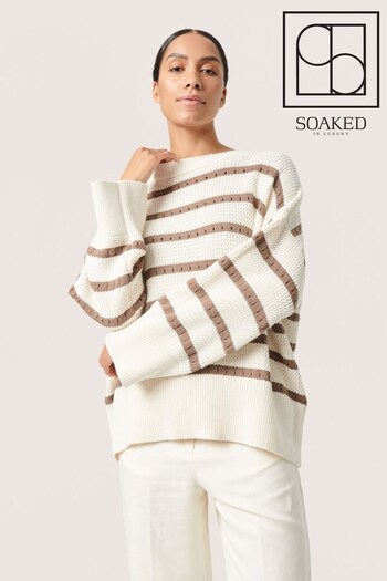 Soaked in Luxury Ravalina Stripes Casual Fit Pullover White Jumper (N26262) | £90