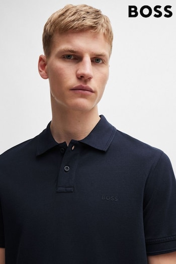 BOSS Blue Cotton Piqué Polo Shirt With Logo Print (N26264) | £79