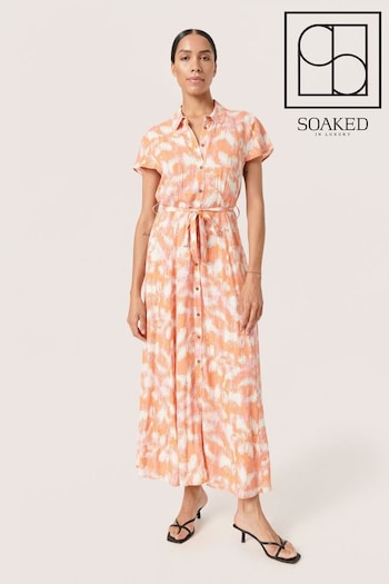 Soaked in Luxury Orange Arjana Maxi Short Sleeve christmas Shirt Dress (N26267) | £80
