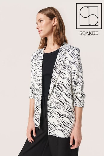 Soaked in Luxury Vinka Printed Open Front White Blazer (N26268) | £110