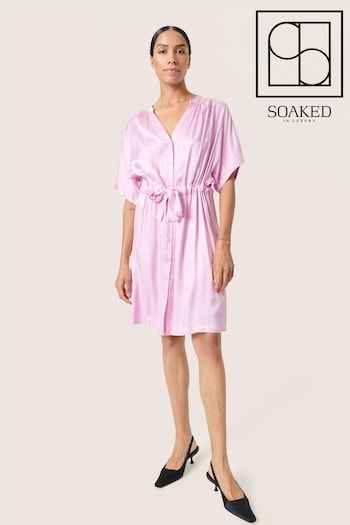 Soaked in Luxury Pink Charma Short Sleeve Tying Belt Dress (N26276) | £75