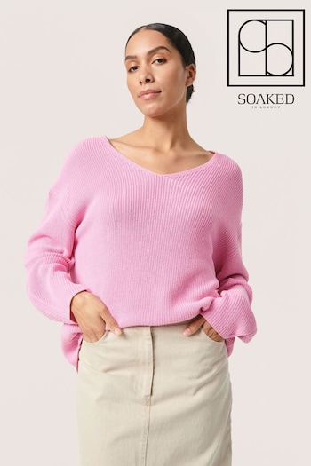 Soaked in Luxury Pink Tuesday V-Neck Relaxed Fit Pullover Jumper (N26299) | £60