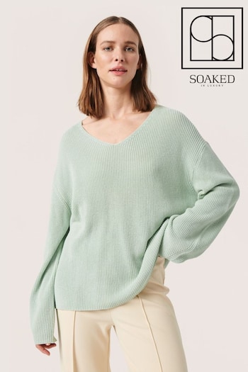 Soaked in Luxury Green Tuesday V-Neck Relaxed Fit Pullover Jumper (N26320) | £60