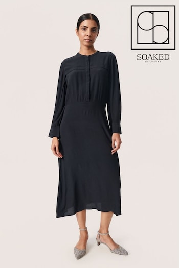 Soaked in Luxury Layna Maxi Long Sleeve Shirt Black Dress (N26323) | £90