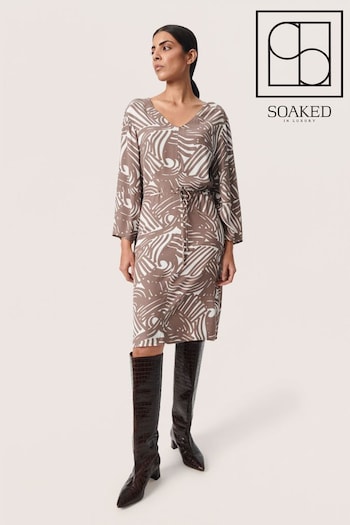 Soaked in Luxury Marian Knee-Length V-Neck Brown Dress (N26327) | £90