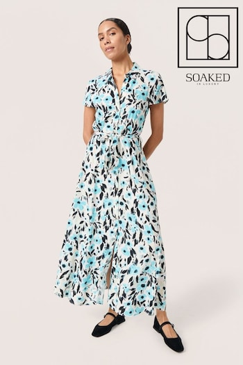 Soaked in Luxury Blue Arjana Maxi Short Sleeve quilt Shirt Dress (N26328) | £80