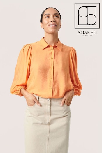 Soaked in Luxury Orange Leodora Cropped Sleeve Buttons Shirt (N26329) | £60