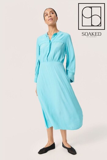 Soaked in Luxury Blue Layna Maxi Long Sleeve Shirt Dress (N26332) | £90