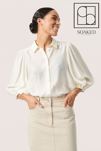 Soaked in Luxury Leodora Cropped Sleeve Buttons White Shirt (N26334) | £60