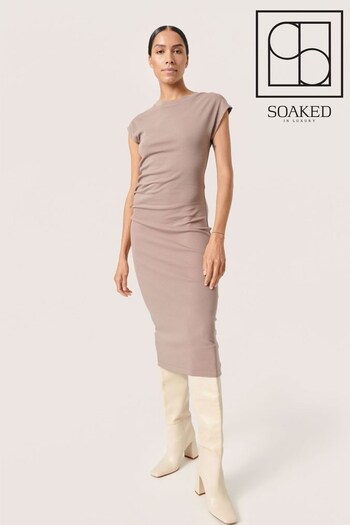 Soaked in Luxury Slim Fit Marisha Jersey Midi Brown Dress (N26338) | £60