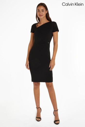 Calvin Klein Scuba Crepe Open Neck Black Dress (N26343) | £190
