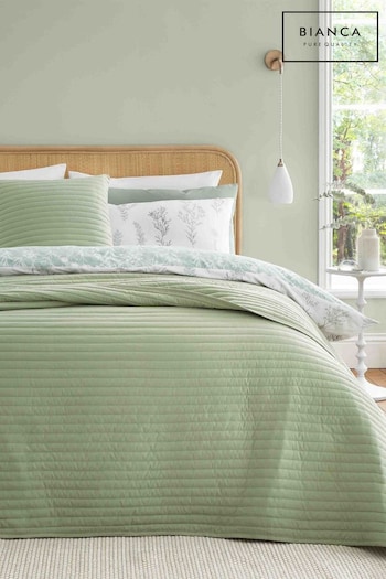Bianca Sage Green Quilted Lines 220x230cm Bedspread (N26355) | £35