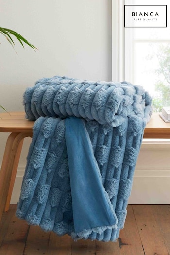 Bianca Blue Carved Faux Fur Soft and Cosy Throw (N26357) | £40