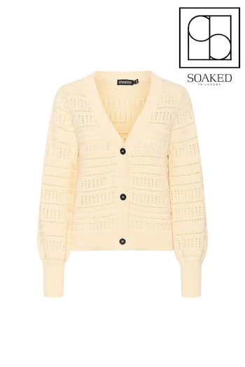 Soaked in Luxury Rava V-Neck Buttons Hole Knit Yellow Cardigan (N26358) | £75