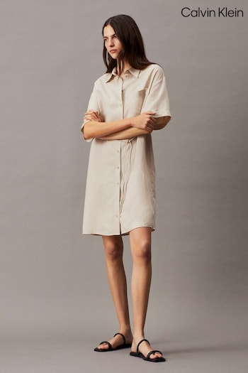 Calvin lilla Klein Natural Linen Shirt Dress (N26361) | £180