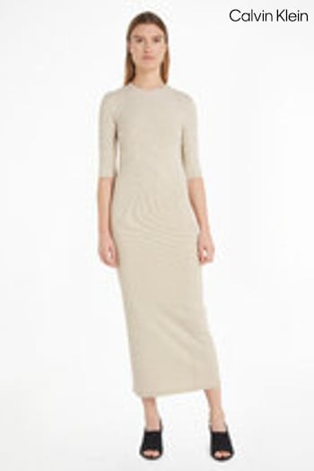 Calvin femme Klein Natural Rib T-Shirt Midi Dress (N26371) | £150