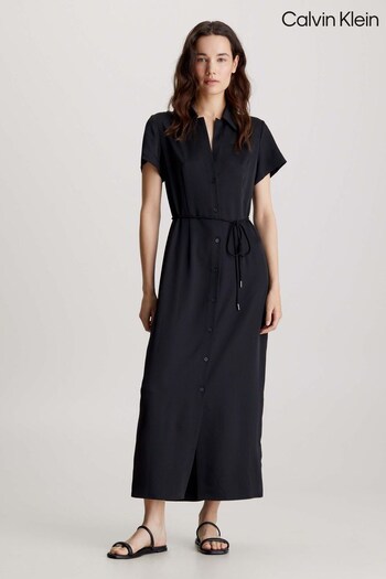 Calvin femme Klein Midi Shirt Black Dress (N26373) | £200