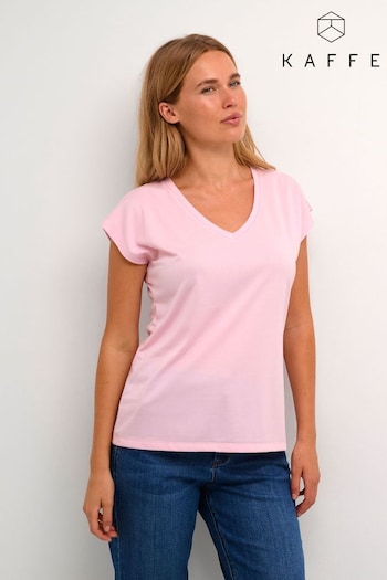 Kaffe Pink Lise V-Neck Short Sleeve T-Shirt (N26389) | £35