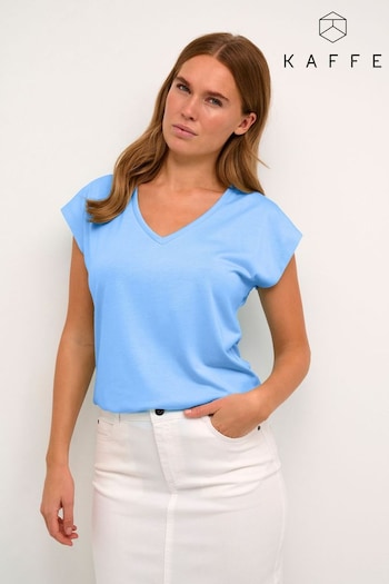 Kaffe Blue Lise V-Neck Short Sleeve T-Shirt (N26422) | £35
