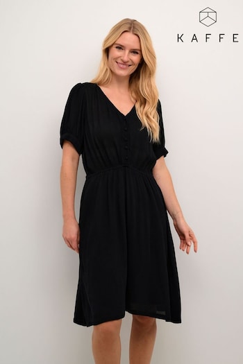 Kaffe Line Short Sleeve V-Neck Black Dress (N26444) | £65