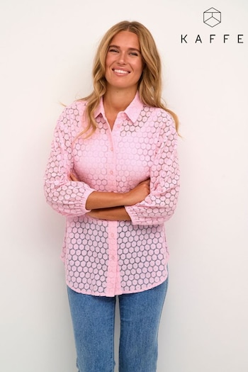 Kaffe Pink Loren Lace 3/4 Sleeve Sheer Shirt (N26460) | £50