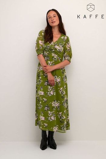 Kaffe Green Vita V-Neck Half Sleeve Maxi Dress (N26475) | £80