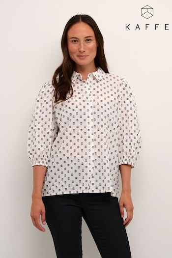 Kaffe Janni 3/4 Puff Sleeve Embroidery White Shirt (N26491) | £50