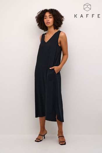 Kaffe Milia Sleeveless V-Neck Pockets Black Dress (N26507) | £50