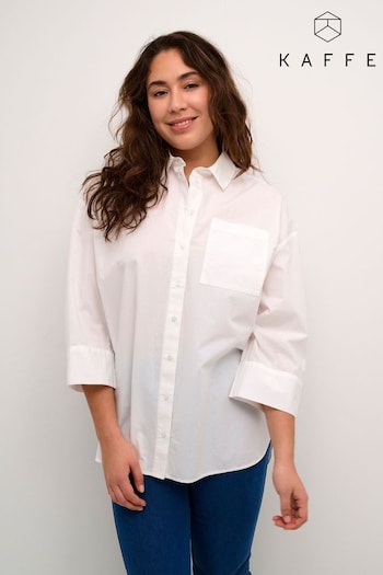 Kaffe Erika Boxy Fit 3/4 Sleeve White Shirt (N26524) | £50